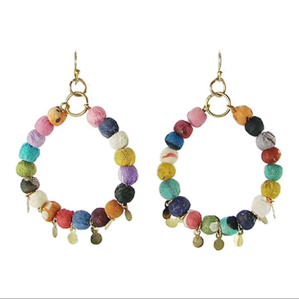 NWT Kantha Disc Hoop Earrings - Fair Trade